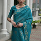 Vishnu Weaves Women's Firozi Linen Silk Zari Weaving Saree with Blouse - Swadesiicart