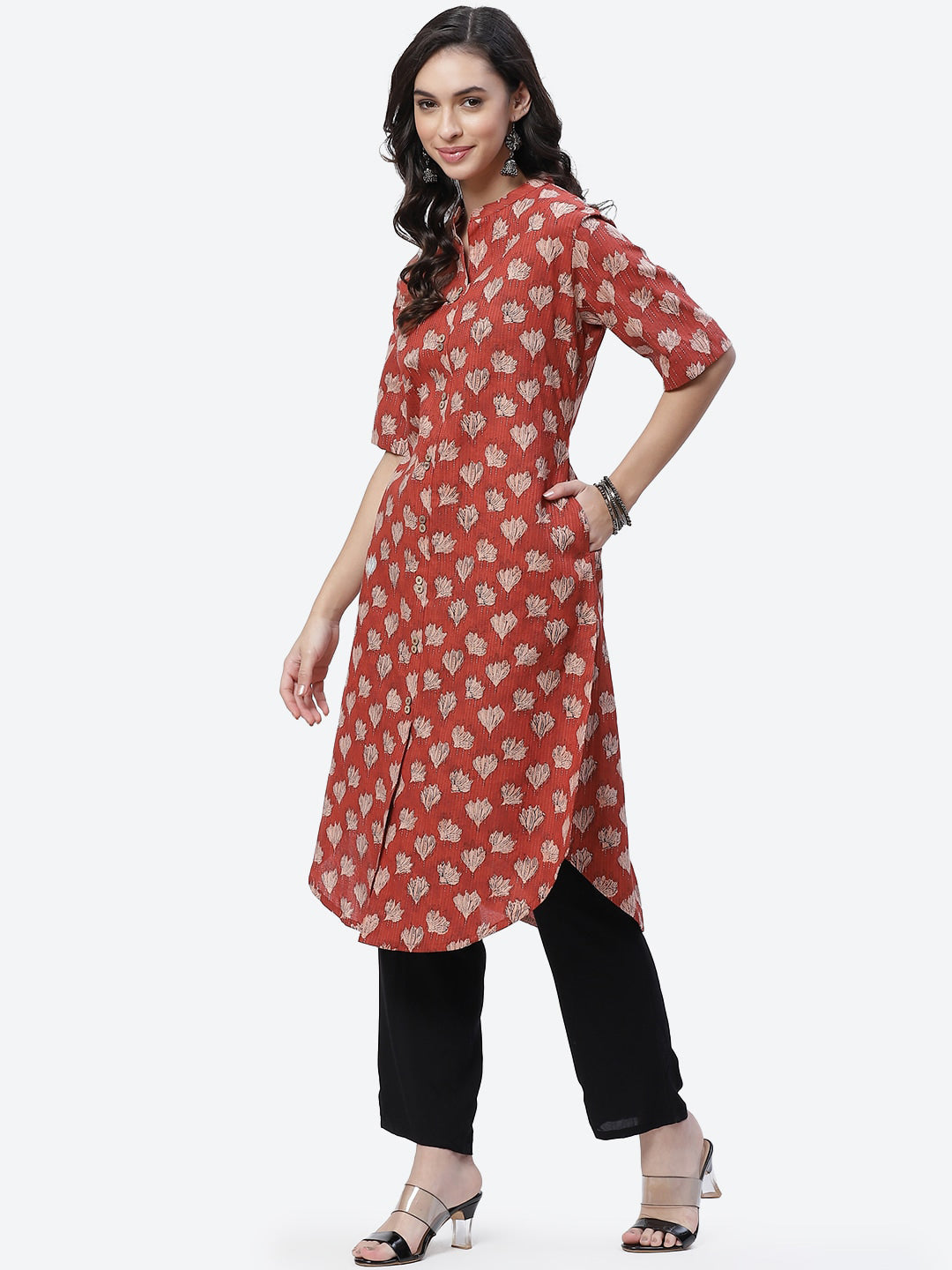 Biba Women Red Ethnic Motifs Printed Kurta - Swadesiicart