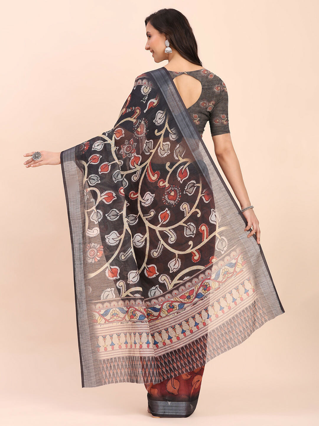 Shree Shyam Fashion Linen Cotton Maroon Saree