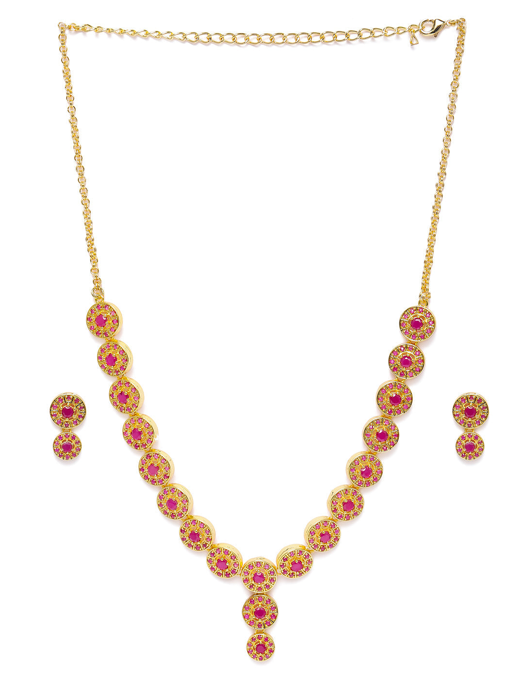 Zaveri Pearls Pink Gold-Polished Cubic Zirconia Studded Jewellery Set - Swadesiicart