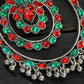 Mominos Fashion Johar Kamal Women's Red & Green Kundan Circles Earrings - Swadesiicart
