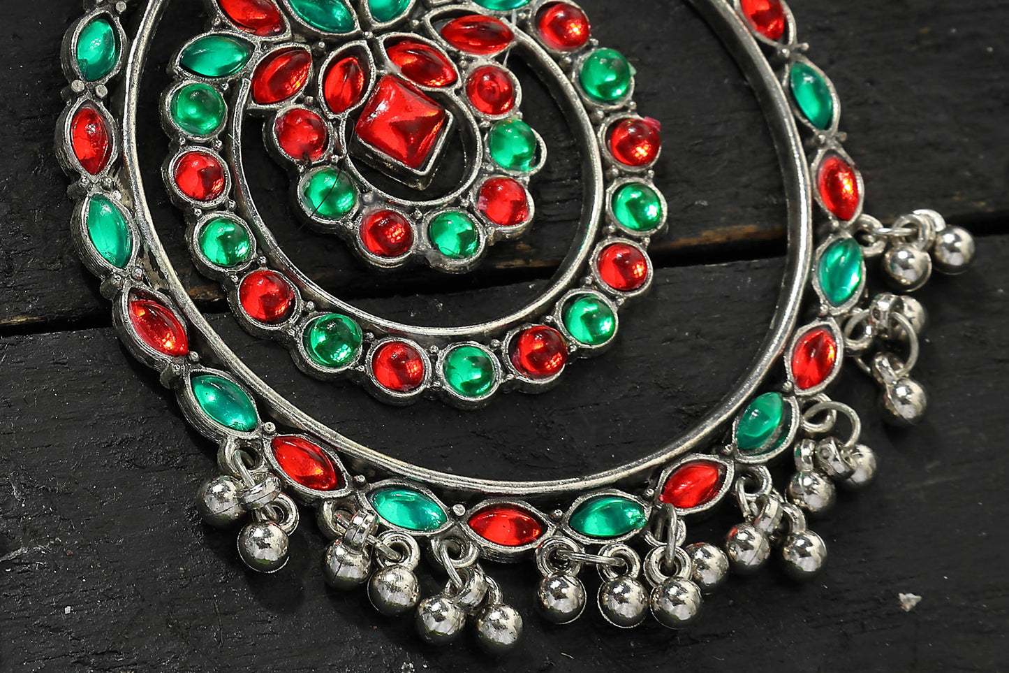 Mominos Fashion Johar Kamal Women's Red & Green Kundan Circles Earrings - Swadesiicart