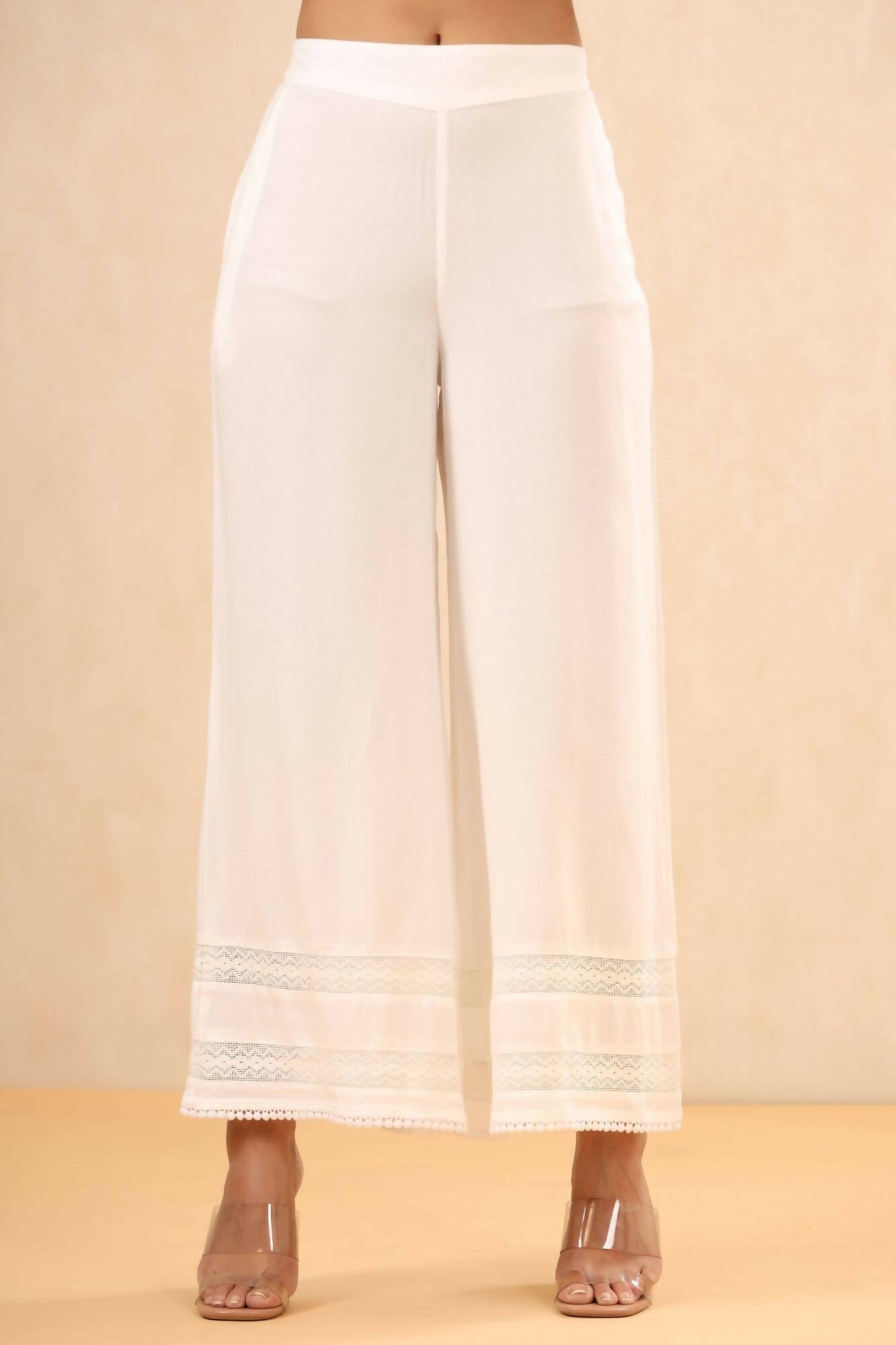 Juniper Women White Rayon Solid Straight Palazzo | Swadesiicart