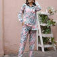 Blue & Pink Rayon Floral Printed Top with Matching Bottom - Eesha - Swadesiicart