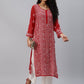ADA Women Red & White Hand Embroidered Chikankari Sustainable Handloom Kurta With Matching Slip | Swadesiicart