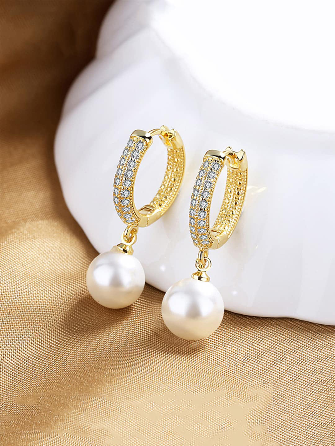 Yellow Chimes Gold-Polished Circular Hoop Earrings