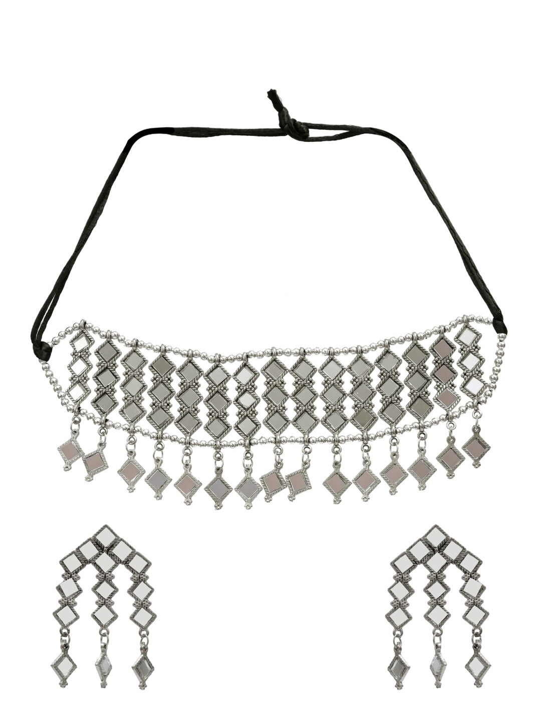 Silver-Plated Alloy Kundan Studded Oxidised Choker Necklace - The Pari | Swadesiicart