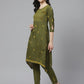 ADA Women Green & Yellow Chikankari Embroidered Sustainable Handloom Kurta with Trousers | Swadesiicart