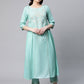 Ahalyaa Women Sea Green Colour Pure Cotton Gold Foil Print Kurta Pant Set | Swadesiicart