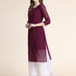 Kalini Women Burgundy Ethnic Motifs Chikankari Kurta | Swadesiicart