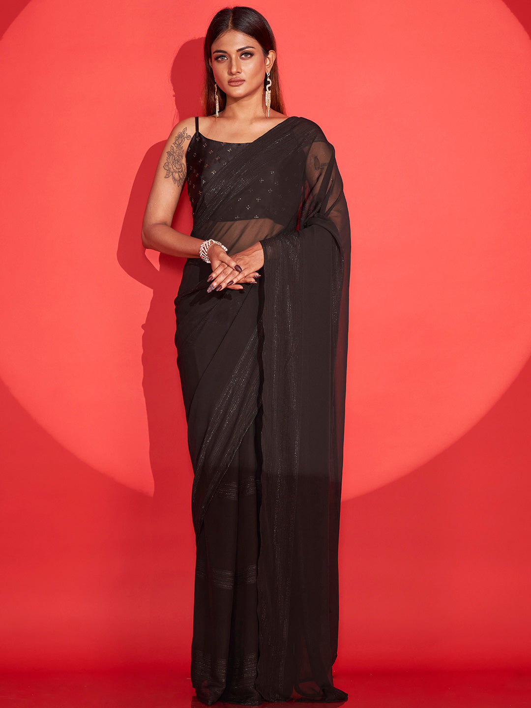 Tikhi Imli Striped Semi Sheer Ready to Wear Saree | Swadesiicart