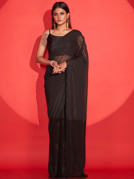 Tikhi Imli Striped Semi Sheer Ready to Wear Saree | Swadesiicart