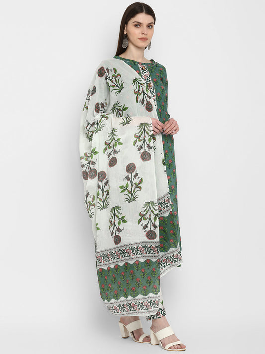 NOZ2TOZ Women's Block Print Green Kurta & Pant With Dupatta Set- (3pcs Set) - Noz2Toz