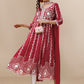 HERE&NOW Maroon & White Ethnic Motifs Embroidered Chikankari Kurta & Dupatta | Swadesiicart