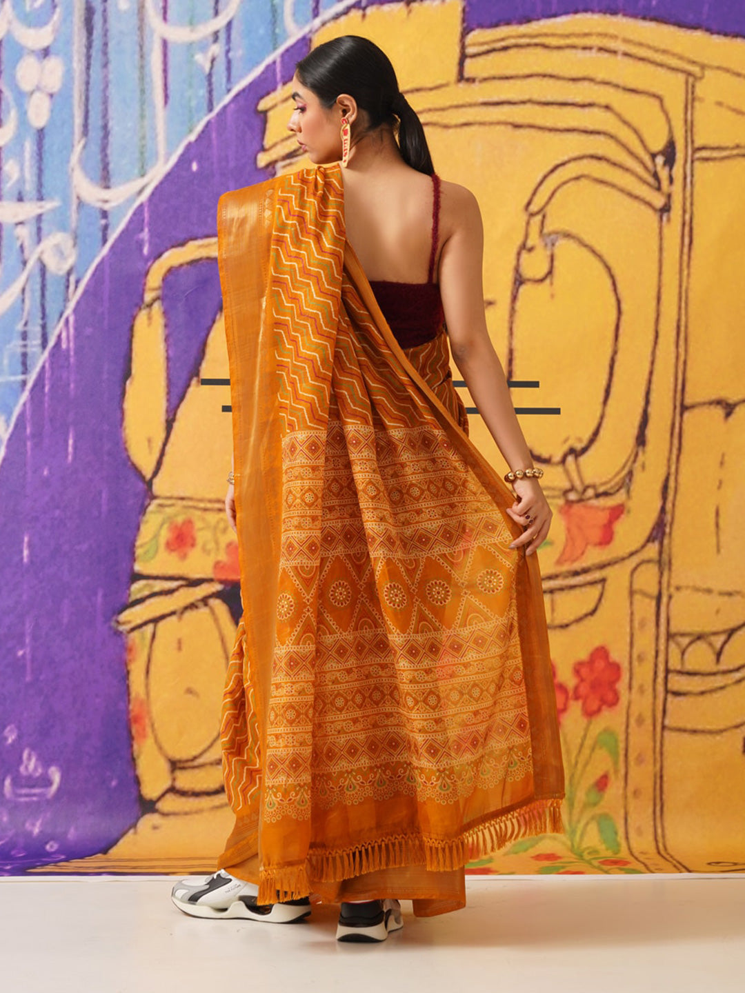 Tikhi Imli Leheriya Zari Jute Silk Ready to Wear Saree | Swadesiicart