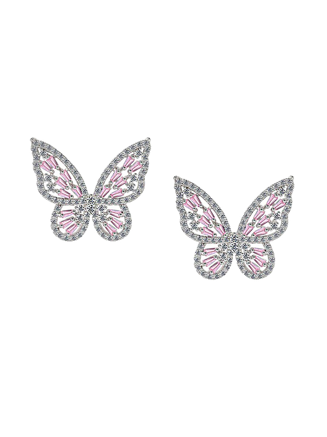 Yellow Chimes Silver-Toned & Pink Quirky Butterfly Studs Earrings - Swadesiicart