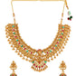 Aadita Gold-Toned Red & Green Stone-Studded Temple Jewelry Set - Swadesiicart