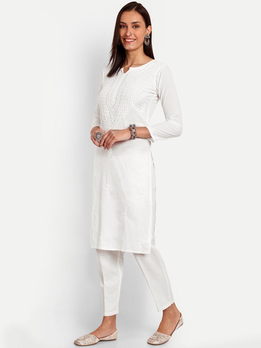 ADA Floral Embroidered Chikankari Kurta | Swadesiicart