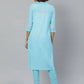 ADA Women Blue & Pink Chikankari Embroidered Sustainable Handloom Kurta with Trousers | Swadesiicart