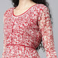 Souchii White & Red Floral Layered Chiffon Beautiful Midi Dress - Swadesiicart
