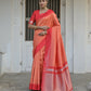 Vishnu Weaves Women's Orange Raw Silk Saree with Blouse - Swadesiicart