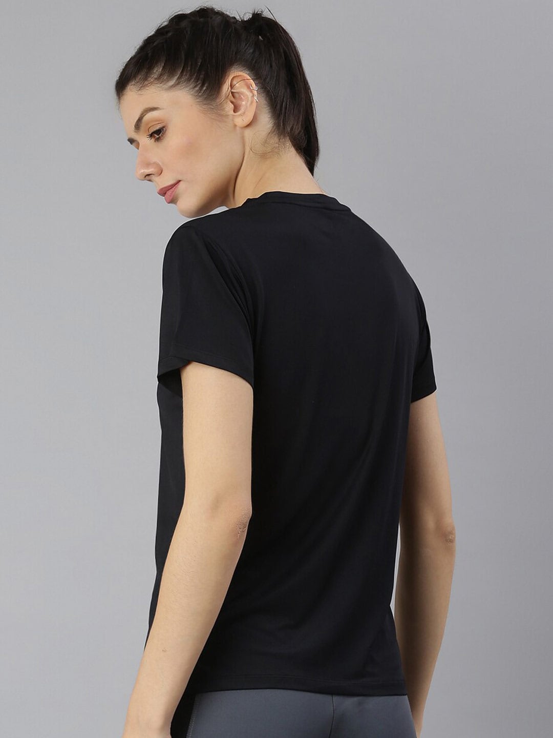 MKH Women Black Typography Dri-FIT Polyester Round Neck Sports T-shirt - Swadesiicart