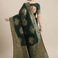 Saree Mall Green Floral Linen Blend Banarasi Saree | Swadesiicart
