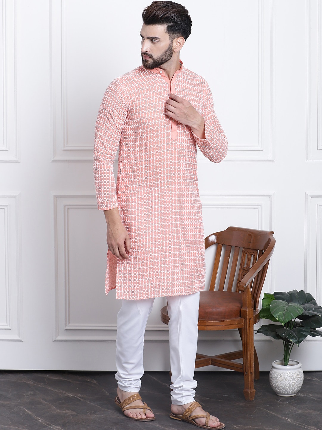 Sojanya Floral Embroidered Regular Thread Work Pure Cotton Kurta with Churidar | Swadesiicart