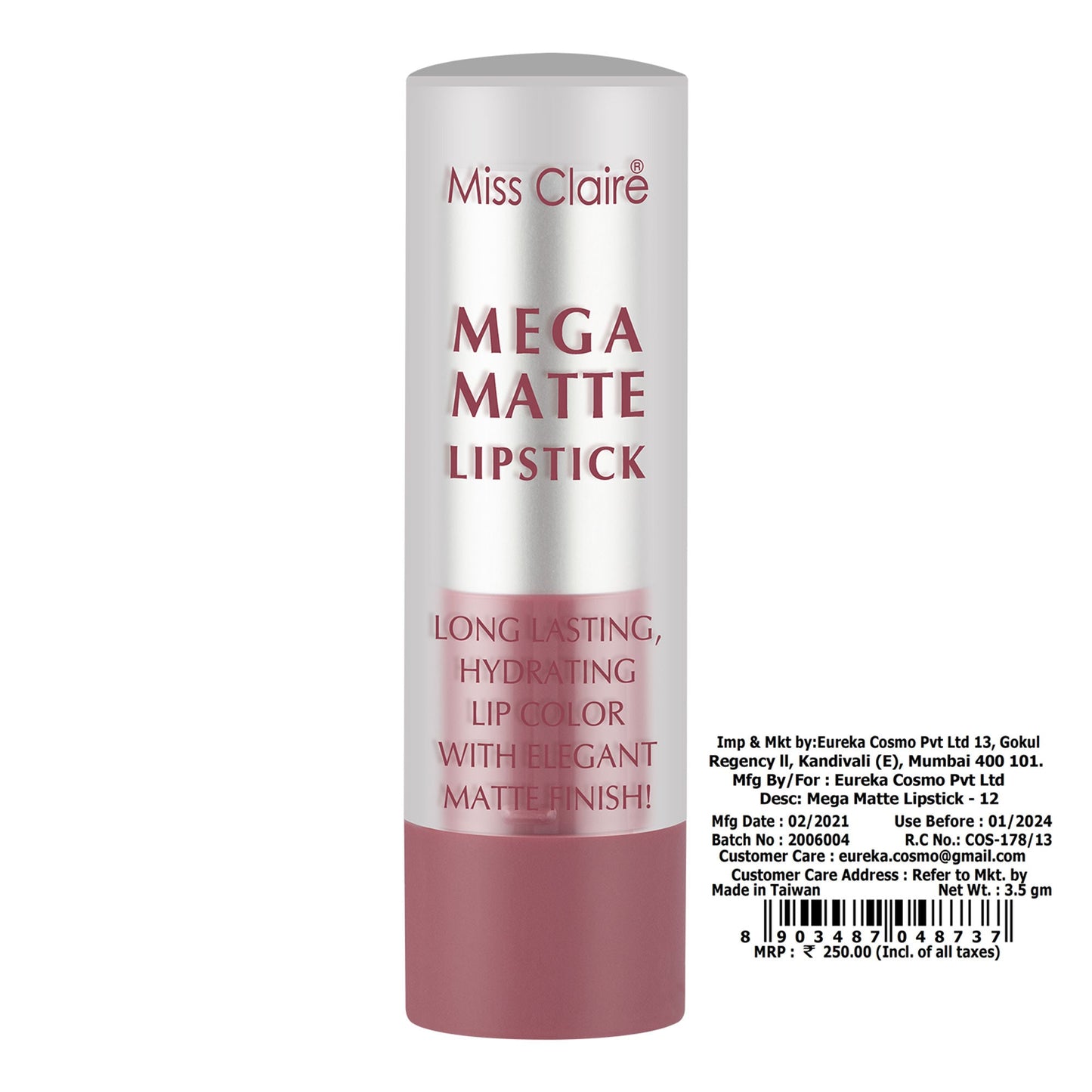 Miss Claire Mega Matte Lipstick - 12 | Swadesiicart