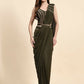 Green Polyester Solid Ready to Wear Saree with stitched Blouse - Nita | Swadesiicart