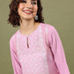 Vishudh Pink Floral Printed Keyhole Neck Straight Kurta - Swadesiicart