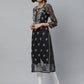 ADA Women Black & White Paisley Chikankari Embroidered Straight Handloom Kurta | Swadesiicart