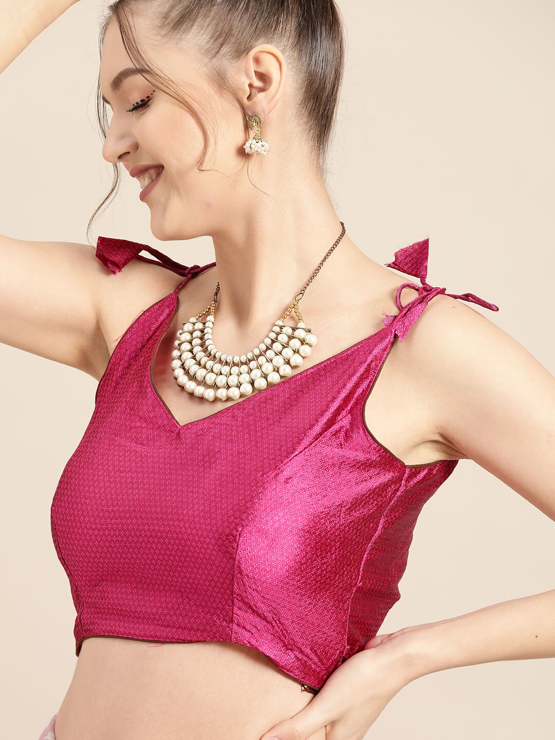 Tikhi Imli Pretty Pink Printed Poly Georgette Saree | Swadesiicart