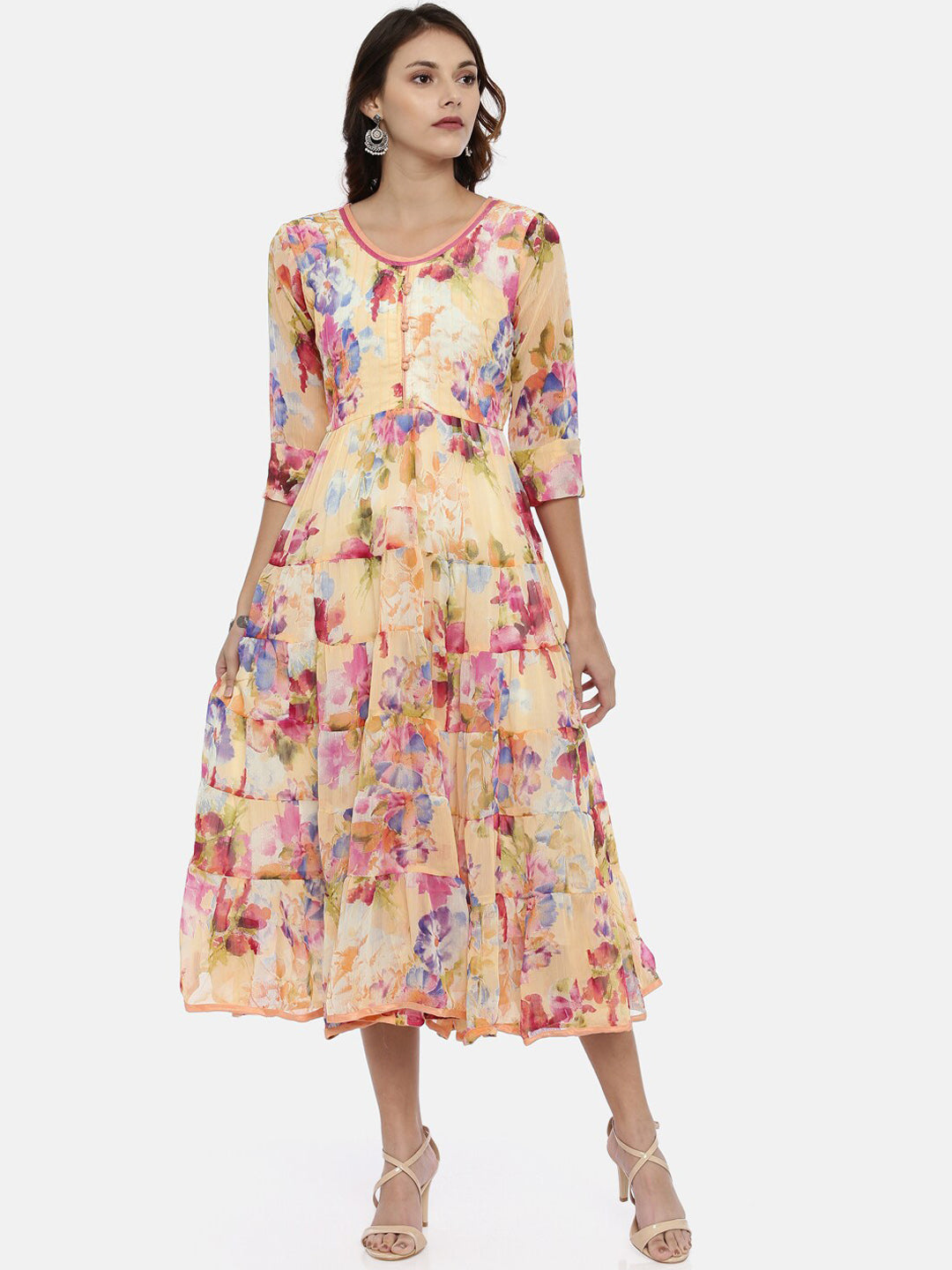 Souchii Women Multicoloured Floral Print Fit And Flare Dress - SOUCHII