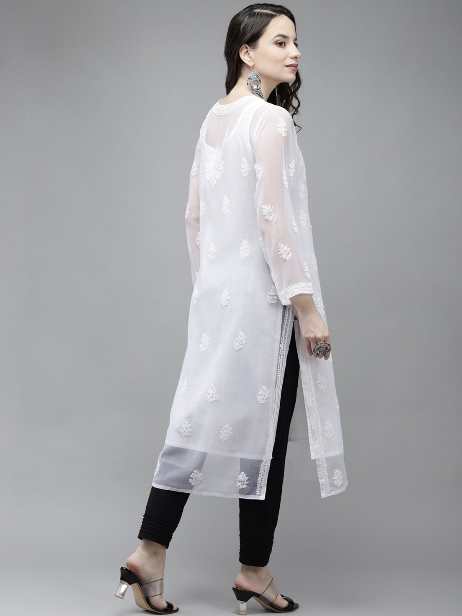 ADA Women White Ethnic Motifs Regular Chikankari Handloom Kurta with Palazzos | Swadesiicart