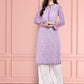 ADA Women Purple & White Ethnic Motifs Embroidered Chikankari Georgette Kurta | Swadesiicart