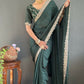 Vastranavya Sea Green Georgette Silk Swarovski & Heavy Lace Work Ready to Wear Saree | Swadesiicart