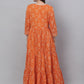 Kalini Women Orange Ethnic Motifs Printed Cotton Anarkali Kurta - Swadesiicart