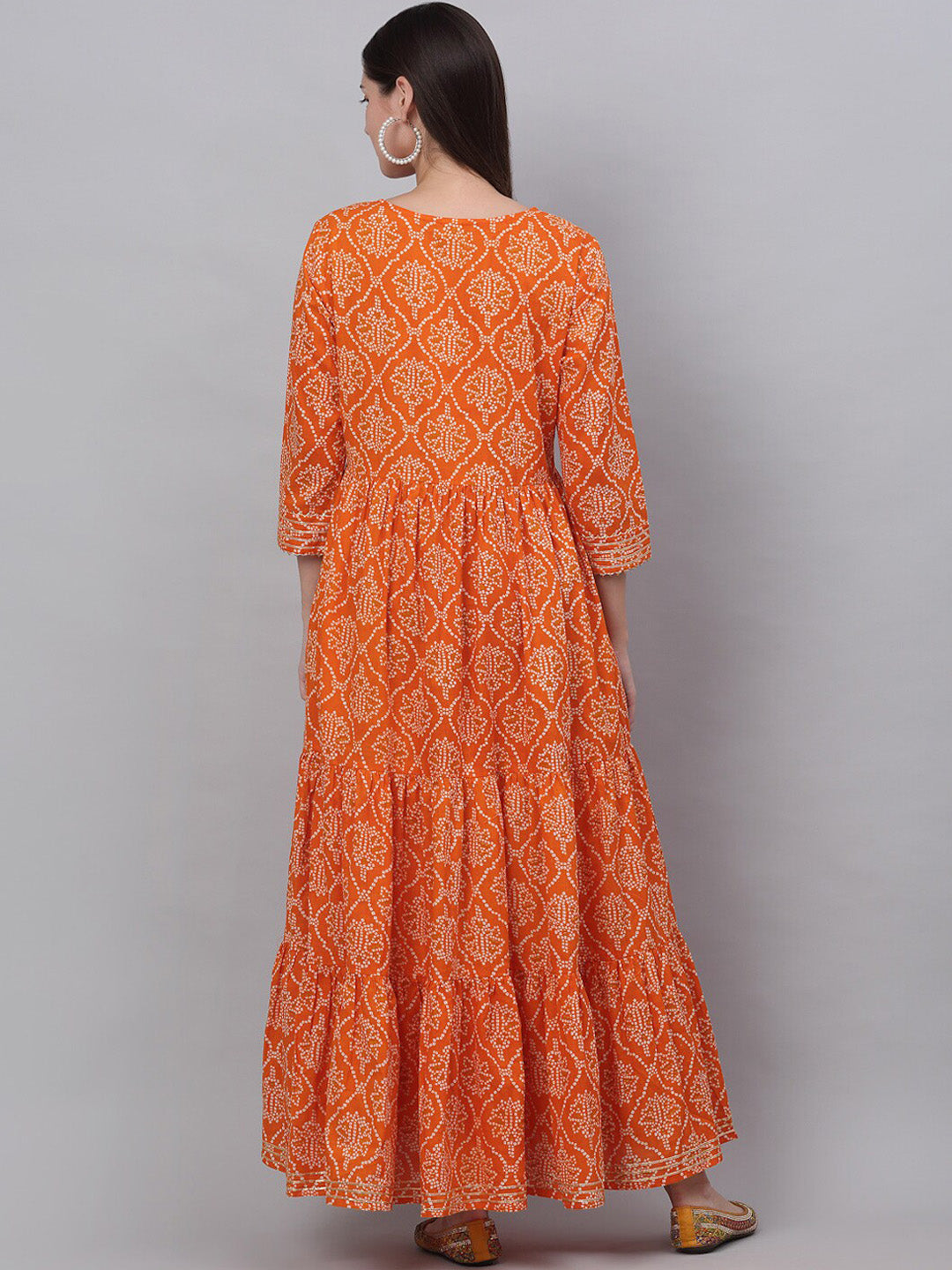 Kalini Women Orange Ethnic Motifs Printed Cotton Anarkali Kurta - Swadesiicart