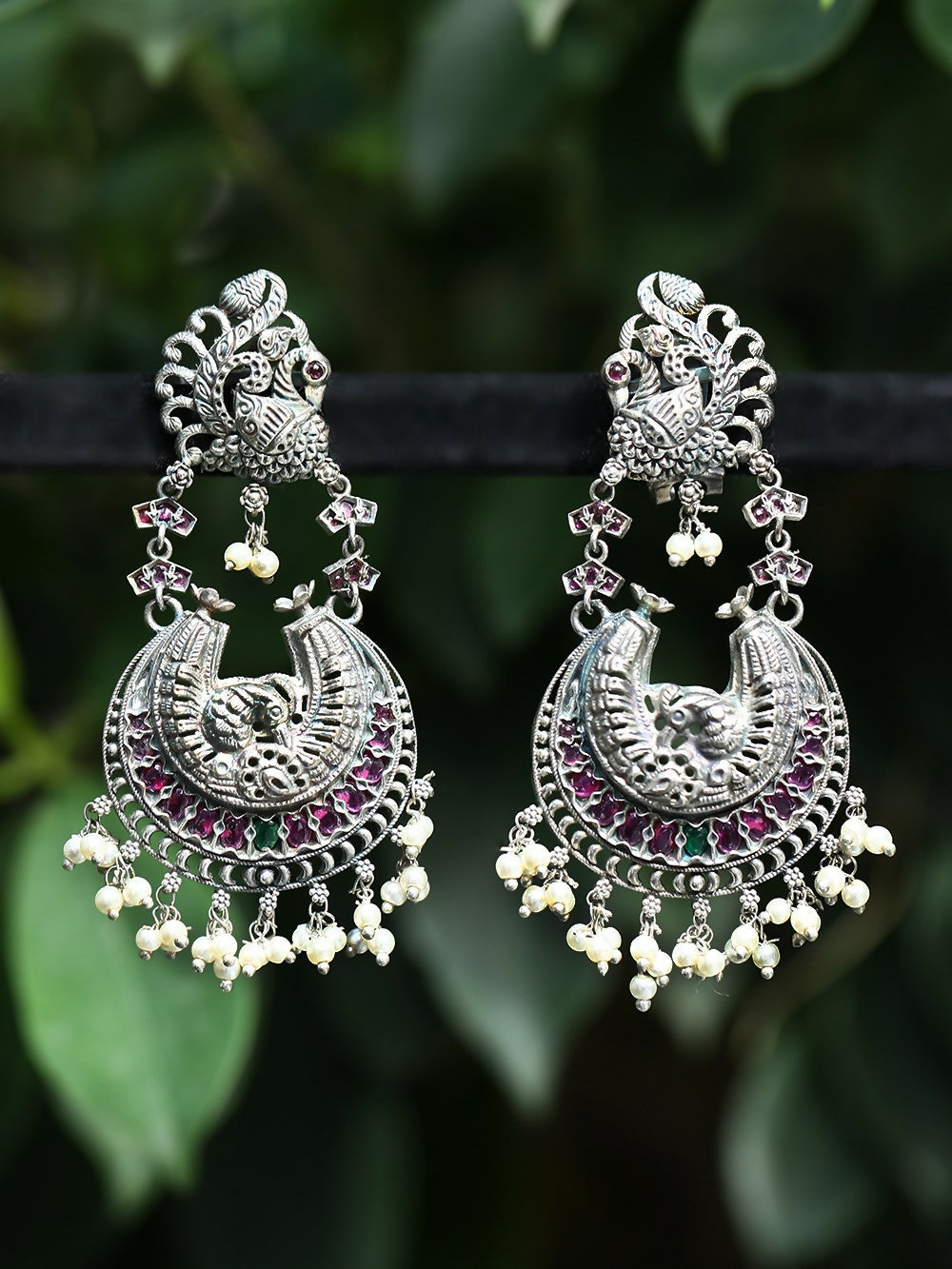 Joban Fashion Women Red Stones Silver Tone Brass Earrings | Swadesiicart