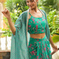 Janasya Green Georgette Floral Top Bottom Cape | Swadesiicart