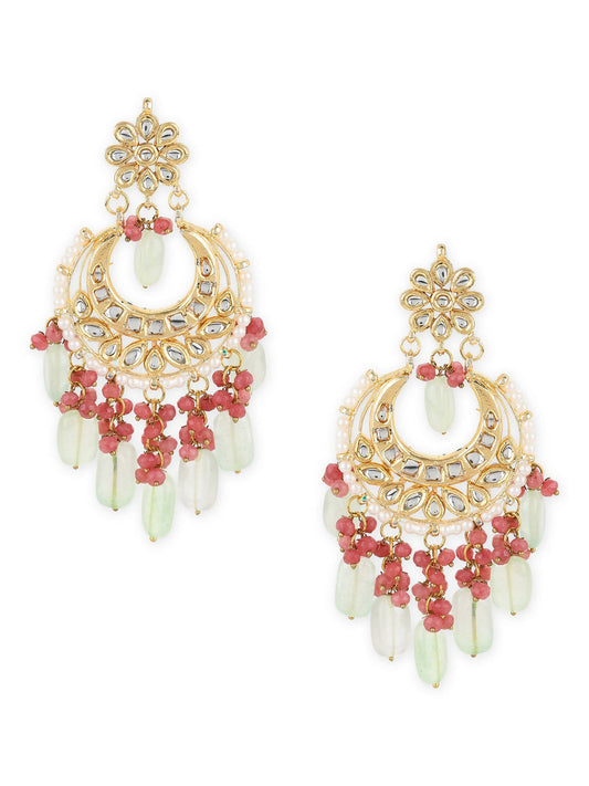 Gold-Toned Red Contemporary Gold-Polished Chandbalis Earrings - Ruby Raang | Swadesiicart