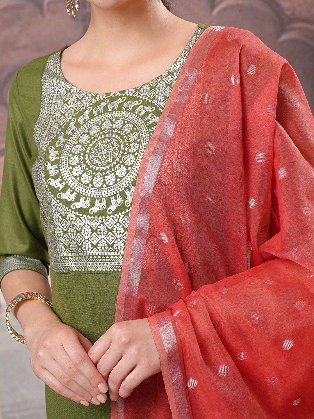 Vishudh Green Ethnic Motifs Printed Kurta with Palazzo & Dupatta - Swadesiicart