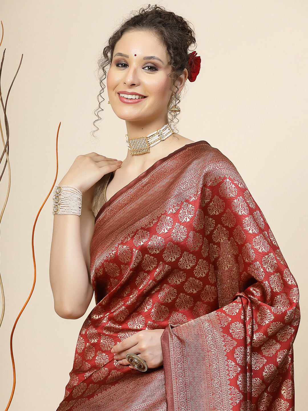 Kalini Ethnic Motifs Woven Design Zari Banarasi Saree | Swadesiicart