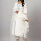Juniper Women's White Chinnon Solid Embroidered Kurta Set | Swadesiicart
