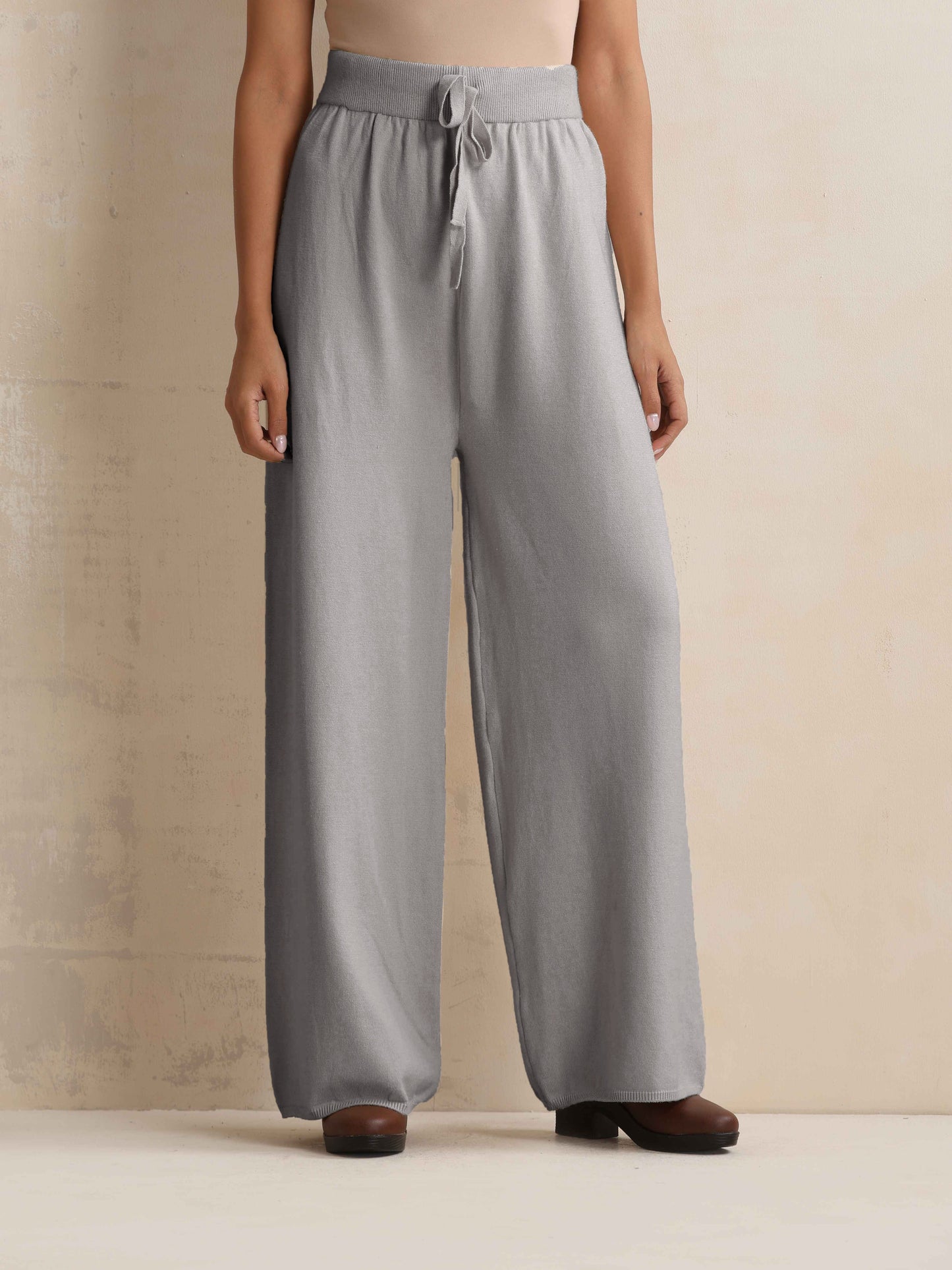 trueBrowns Grey Woollen Flared Pants | Swadesiicart