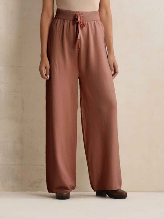 trueBrowns Peach Woollen Flared Pants | Swadesiicart