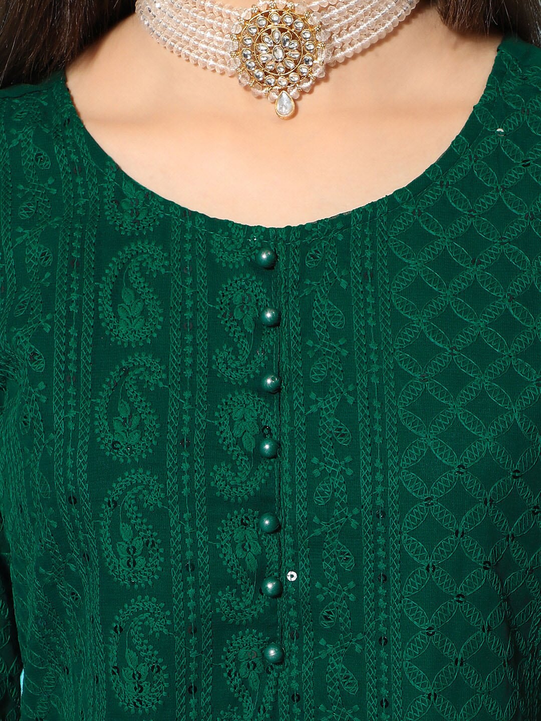 Kalini Ethnic Motifs Embroidered Chikankari Georgette Kurta | Swadesiicart