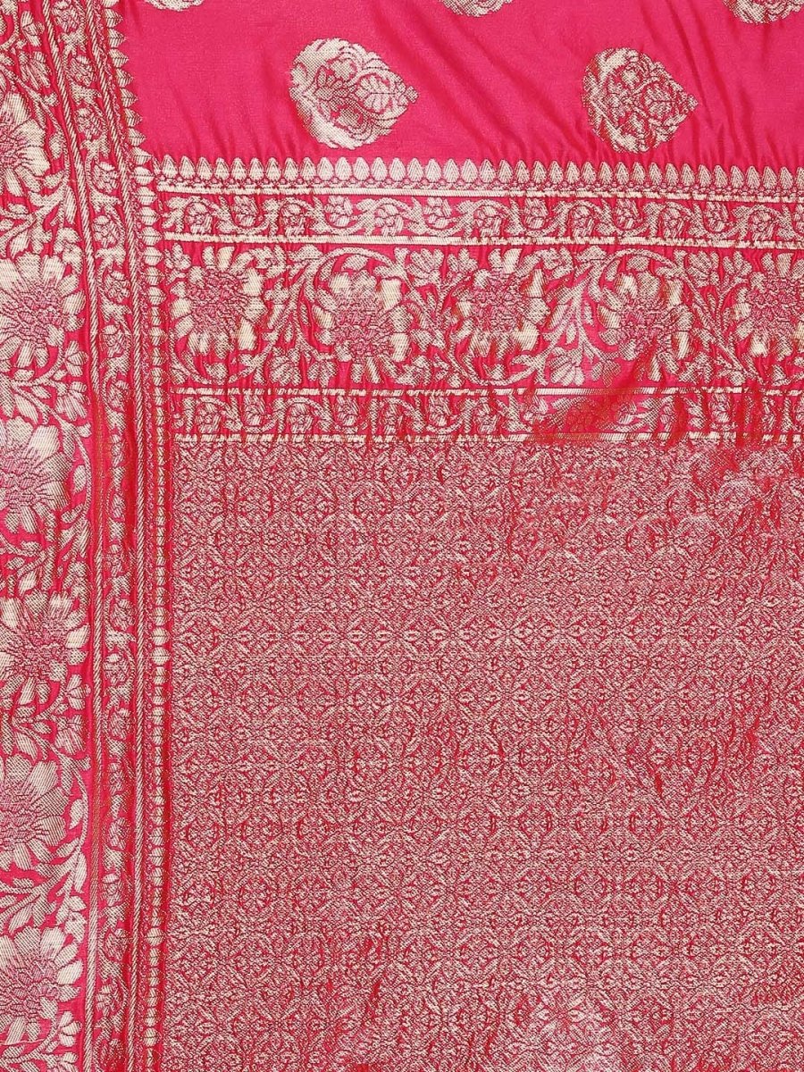 Anouk Pink & Gold-Coloured Woven Design Pure Silk Heavy Work Banarasi Saree | Swadesiicart