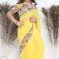 Little Bansi Floral Print Ready To Wear Saree And Floral Blouse - Yellow | Swadesiicart